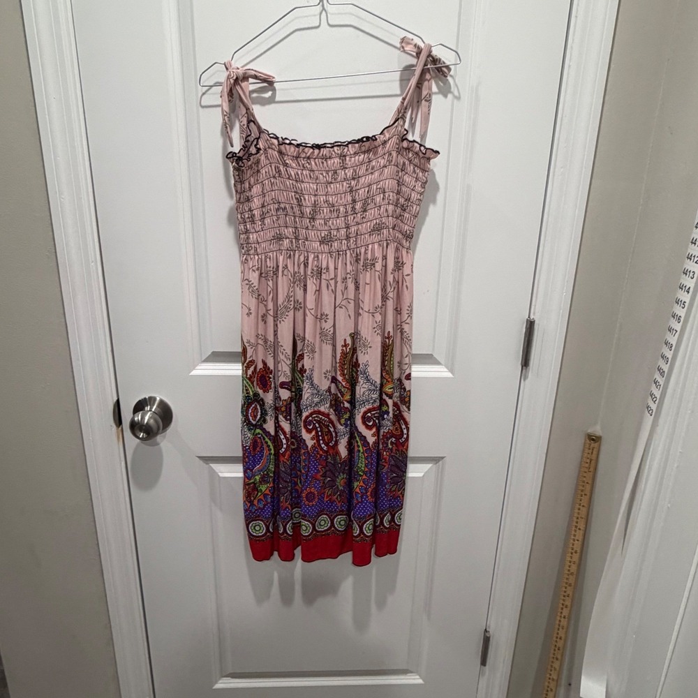 WinWin Womens Sundress Smocked Paisley Pink Size L-XL